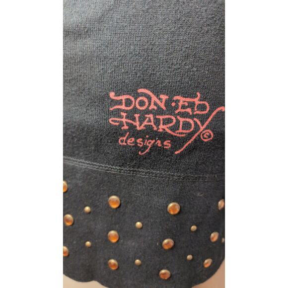 Ed Hardy Y2K Tattoo Studded Graphic Long Hoodie Dress Roses Heart Sz S - Picture 6 of 13